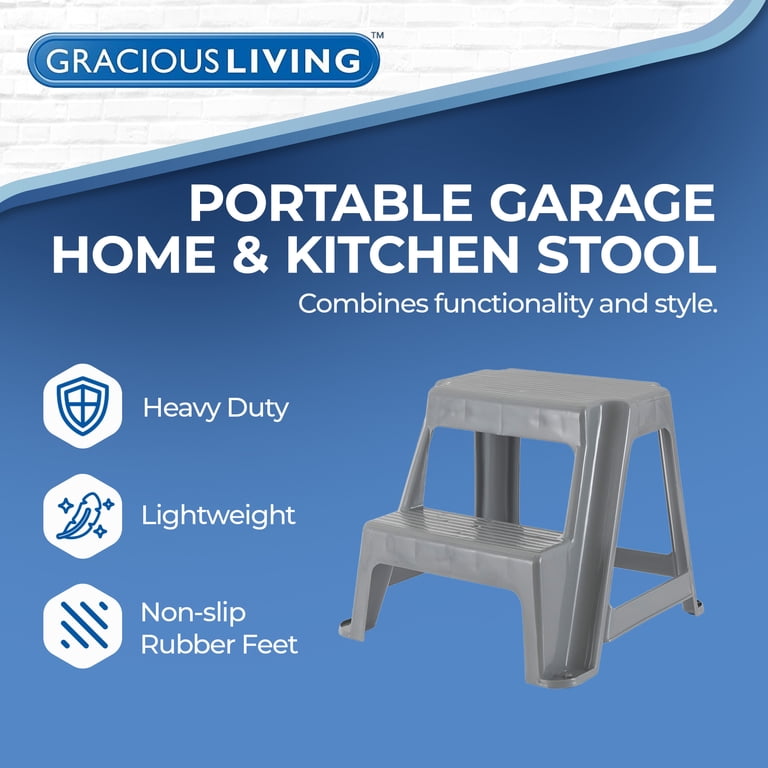 Gracious Living 2-Step Portable Plastic Stool, Gray photo 3
