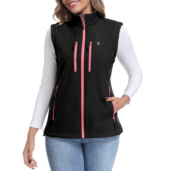 Women's Lightweight Fleece Softshell Vest Windproof Sleeveless Jacket Outerwear with Zipper Pockets Black XS