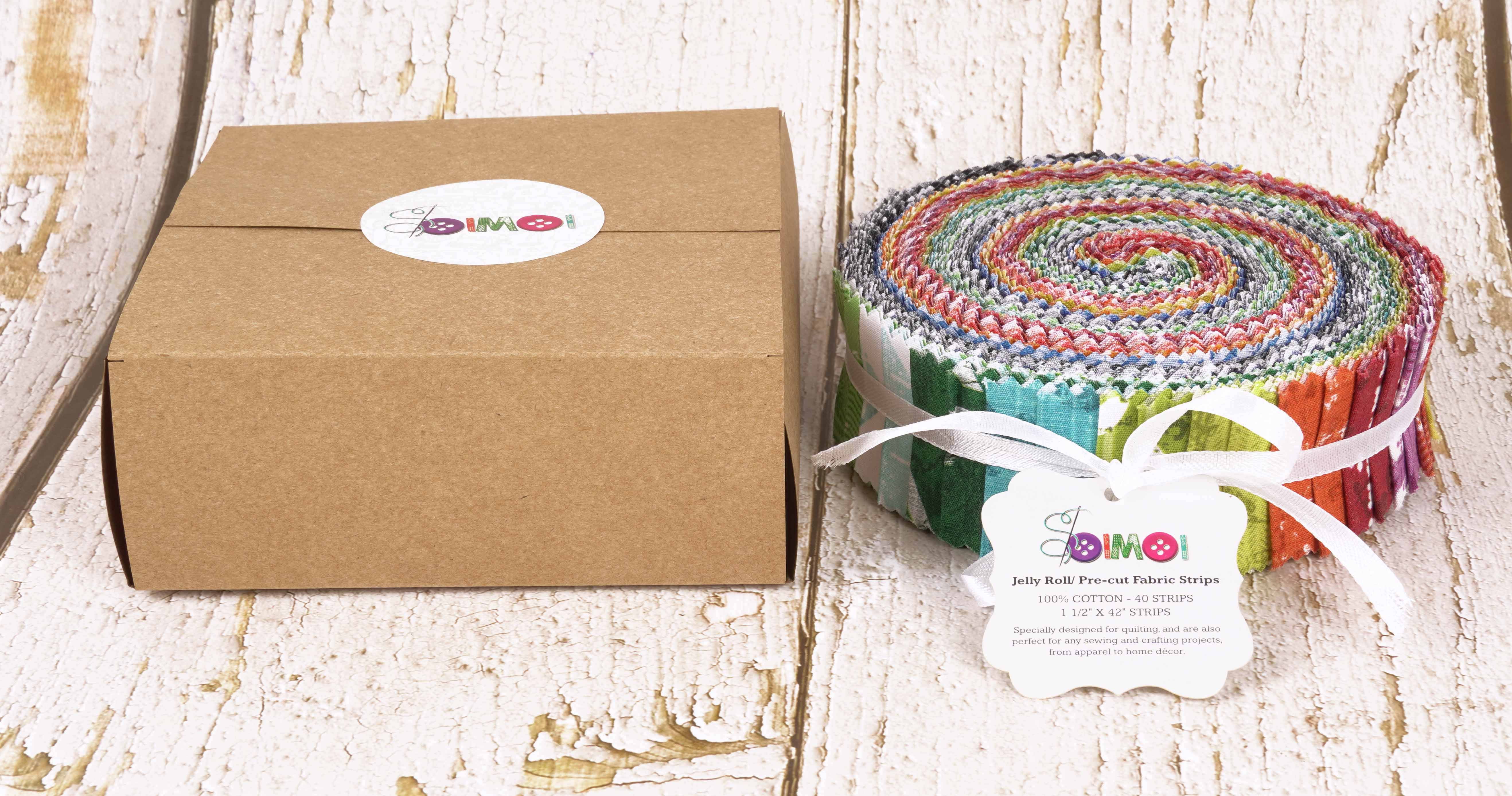 Soimoi 40Pcs Geometric & Texture Print Precut Fabrics Strips Roll Up 1.5x42inches Cotton Jelly Rolls For Quilting - Multicolor