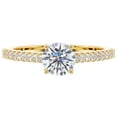 thumbnail image 3 of PEORA Lab Grown Diamond Cathedral Engagement Ring in 14K Yellow Gold, 0.90 Carat total, Round Brilliant, F-G Color, VS Clarity, Size 10, 3 of 5