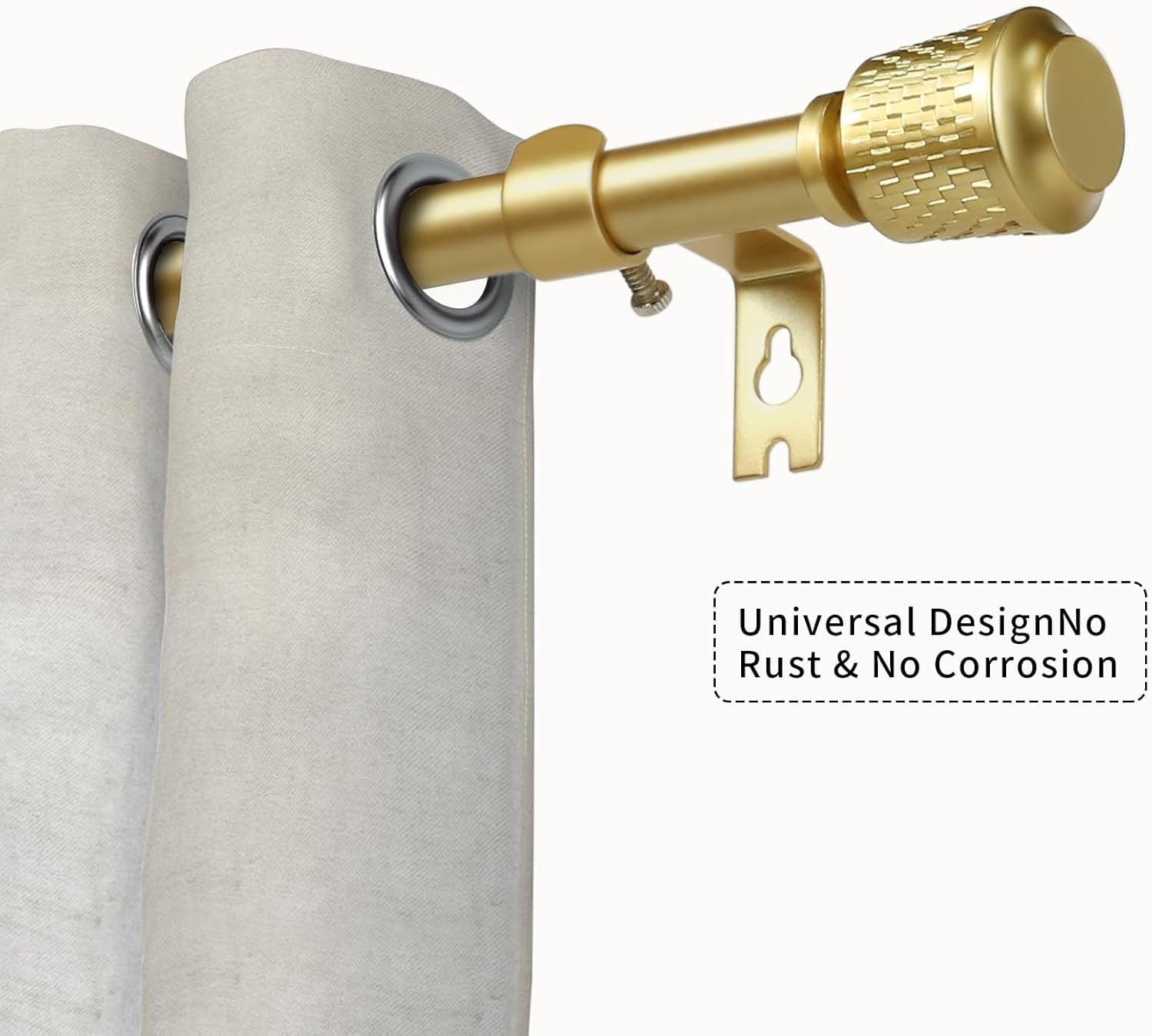 eTeckram 5/8" Single Curtain Rod with Vieve Finials,Gold,84‘’-120‘’