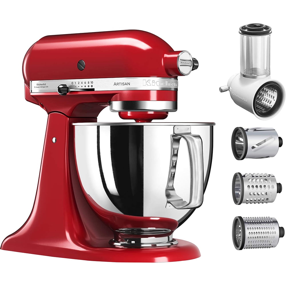 KitchenAid Artisan Series 5-Quart Tilt-Head Stand Mixer w Fresh Prep Slicer/Shredder, Red