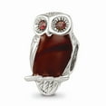 thumbnail image 1 of Solid 925 Sterling Silver Brown Enameled Wise Owl Bead Small Charm Tiny Pendant - 13mm x 8mm, 1 of 5