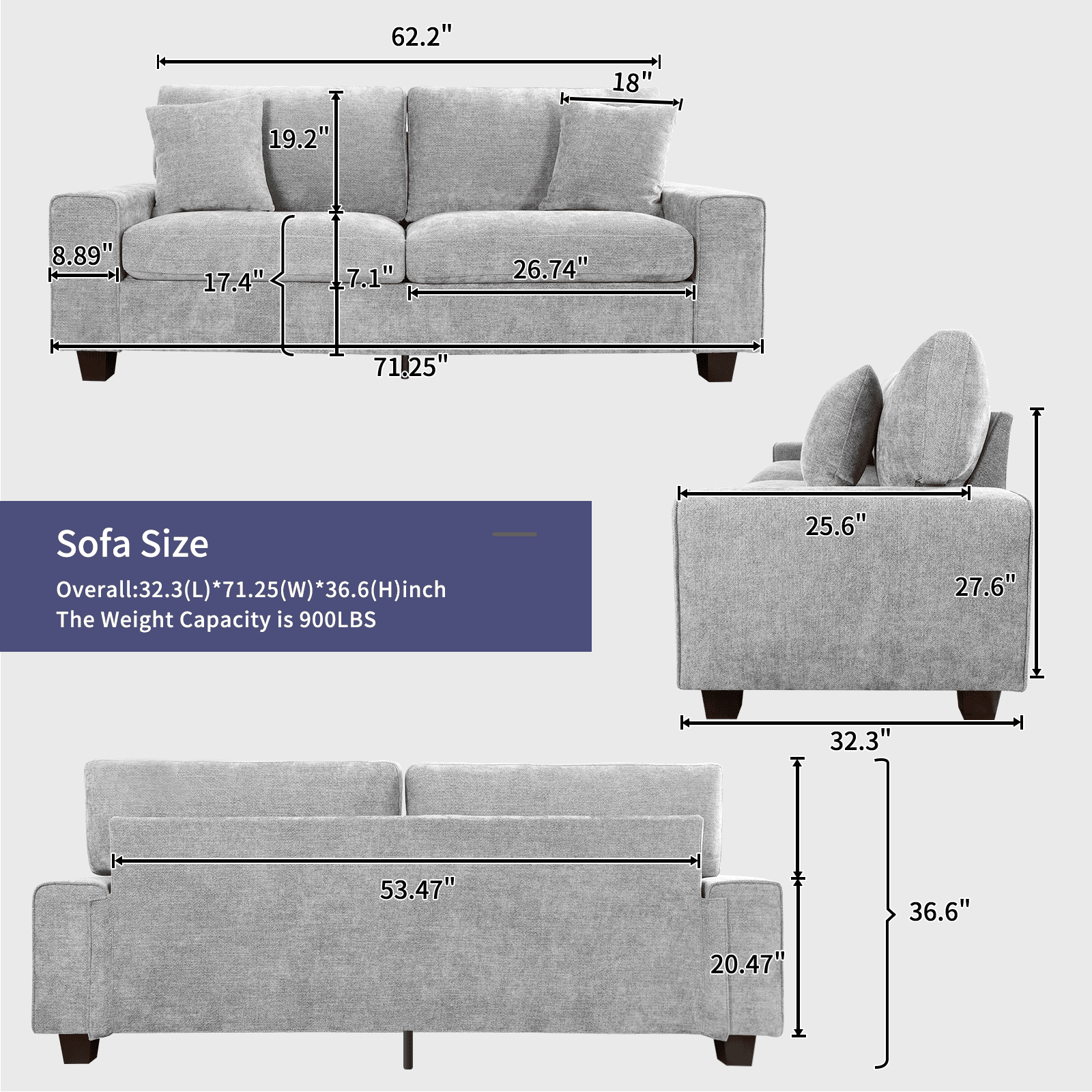 71.25" Modern Loveseat Sofa for Living Room with Removable Sofa Cushion and Detachable Sofa Cover, Small Sofa for Small Space(Light Gray)
