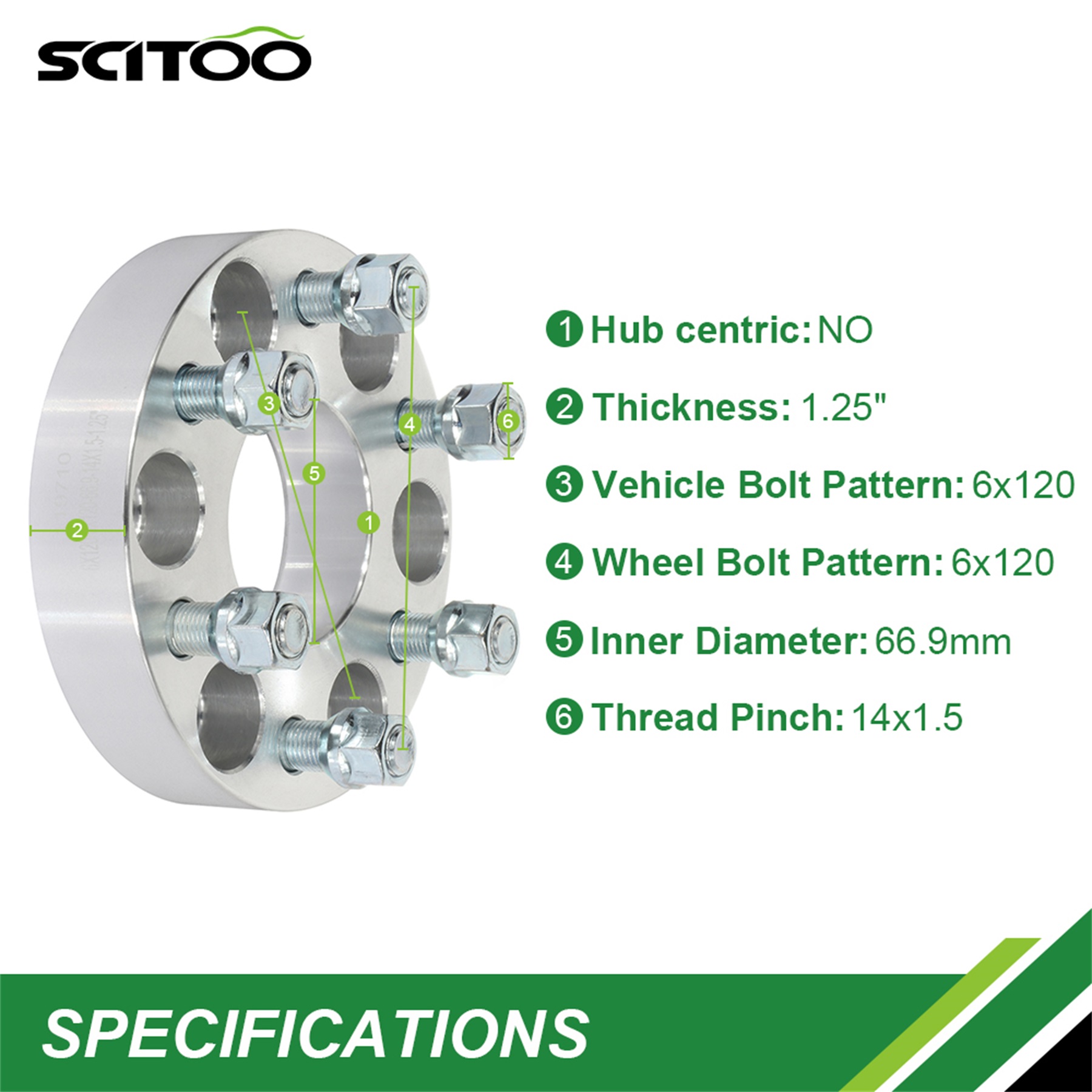 SCITOO 4X 1.25 inch Wheel Spacers 6 Lug 6x120mm to 6x120mm 14x1.5 Studs for Cadillac SRX for Chevrolet Colorado for GMC Canyon Fits select: 2016 CHEVROLET COLORADO LT, 2017 CADILLAC XT5 LUXURY