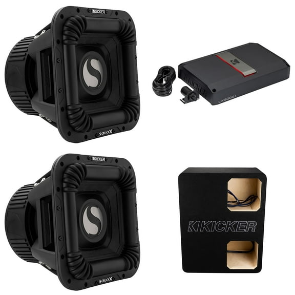Kicker (2) SOLOX & LX Amp Competition Bundle, (2) 49L7X121 12" Subwoofer, 51LX30001 Amp & Dual Unloaded Enclosure