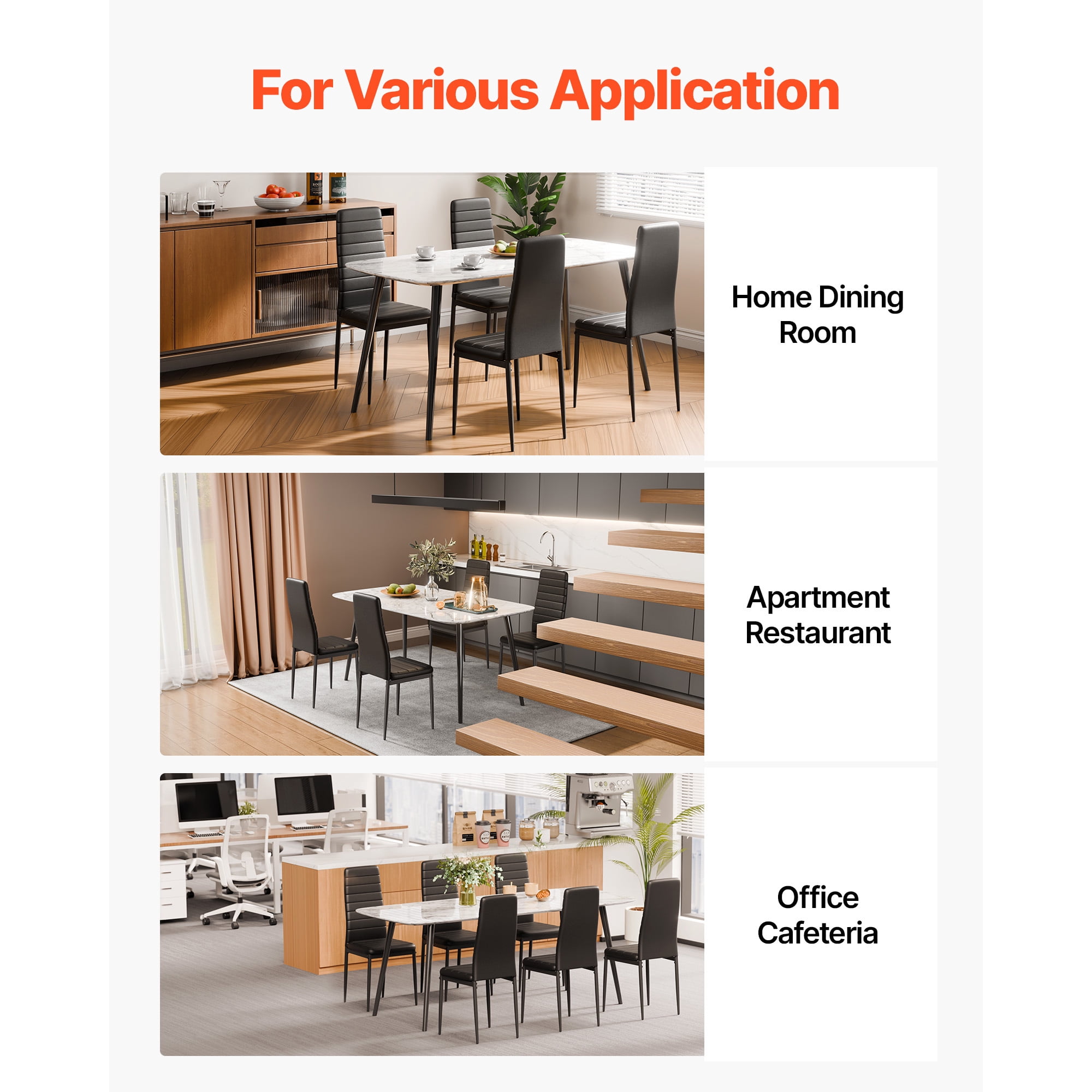 KFFKFF Set of 4 Modern Dining Chairs, Upholstered Leather Side Chairs with Padded Seats and Metal Legs, Space-Saving Design for Kitchen or Dining Room, Black