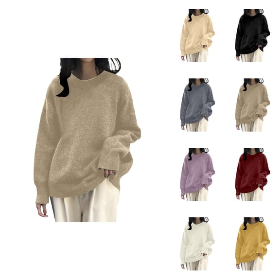 Petite-Friendly Oversized Knit Pullover – Women's Long Sleeve Loose Fit Slouchy Sweater, Soft Comfortable Solid Color Casual Fall Winter