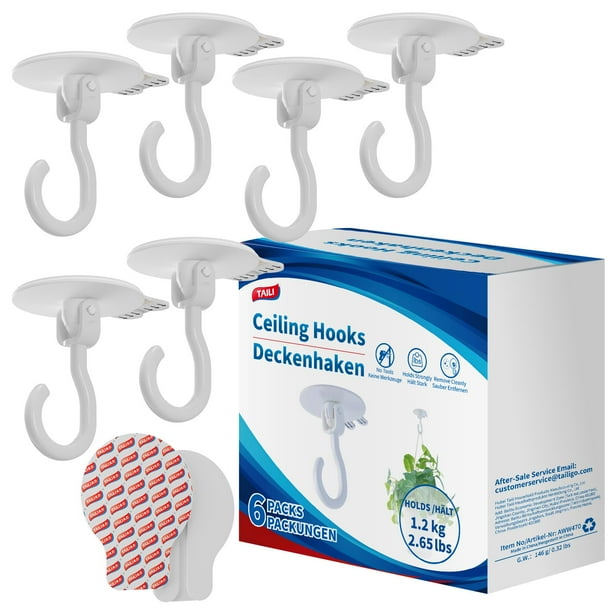 Ganchos de techo TAILI, 6 unidades, adhesivos, resistentes, 1,2 kg, blancos