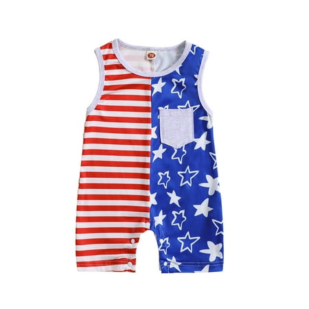 

Toddler Romper Boys Girls Sleeveless Independence Day 4th Of July Star Striped Printed Romper Jumpsuit Child Newborn Playwear Summer Sunsuit