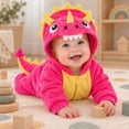 thumbnail image 2 of JIAYUE Baby Hooded Jumpsuit Cozy Fuzzy Cute Dinosaur Design Romper Long Sleeve Zip-Up Clothes for Evening Gathering, 2 of 7