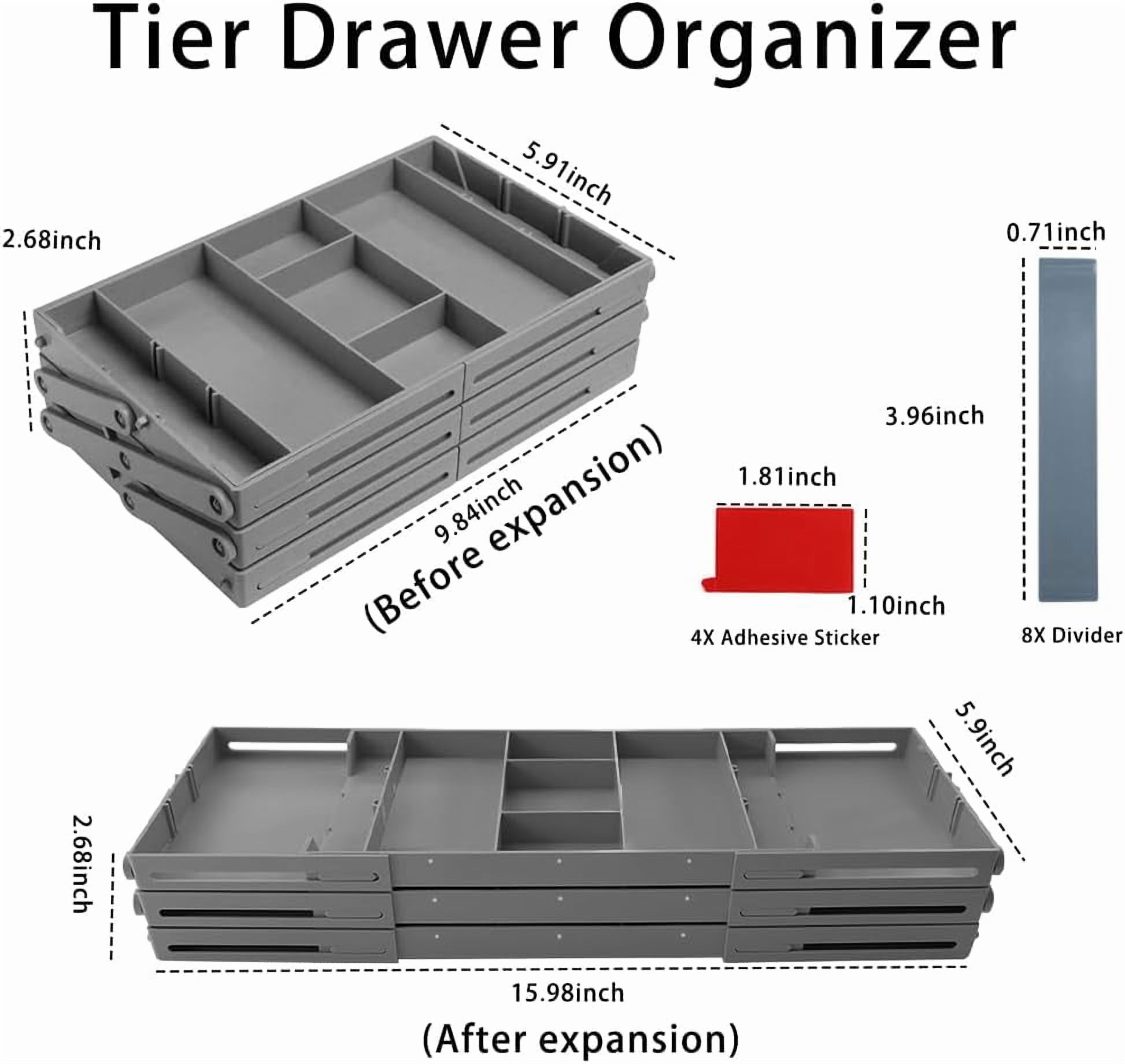 3 Tier Drawer Organizer Multi Level Collapsible Expandable Desk Organizer Trays for Office Supplies, Kitchen Gadgets Utensils, Vanity, Makeup, Jewelry