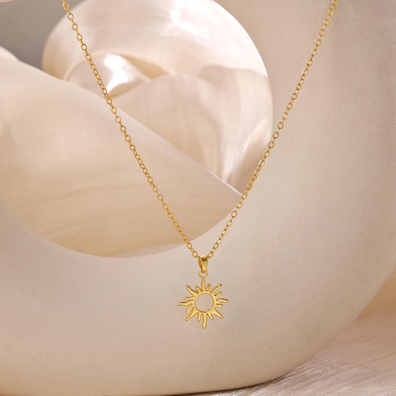 JL Layered Necklaces for Women Trendy, Dainty 14k Gold Plated Pendant Necklace Layering Necklace for Women Non Tarnish Hypoallergenic Sun Gold Necklace Stack Gold Jewelry for Women Gifts
