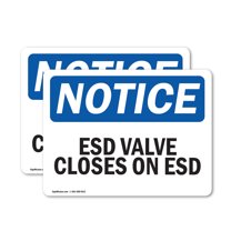 (2 Pack) ESD Valve Closes On ESD OSHA Notice Sign 24 Inch X 18 Inch Vinyl Label Decal Sticker Weather Resistant, UV Protected for Workplace, Business, and Construction Site, Made in the
