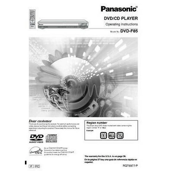 Instruction Manual ONLY for Panasonic DVD-F85 DVD Player Owners Instruction Manual REPRINT
