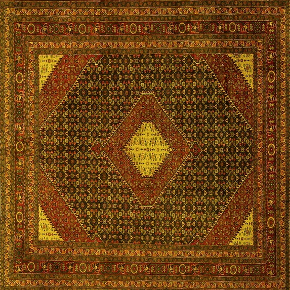 Ahgly Company Indoor Square Persian Yellow Traditional Area Rugs, 5' Square