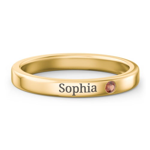 Bague Empilable en Pierre de Naissance avec Gravure - Grenat (Jaune)
