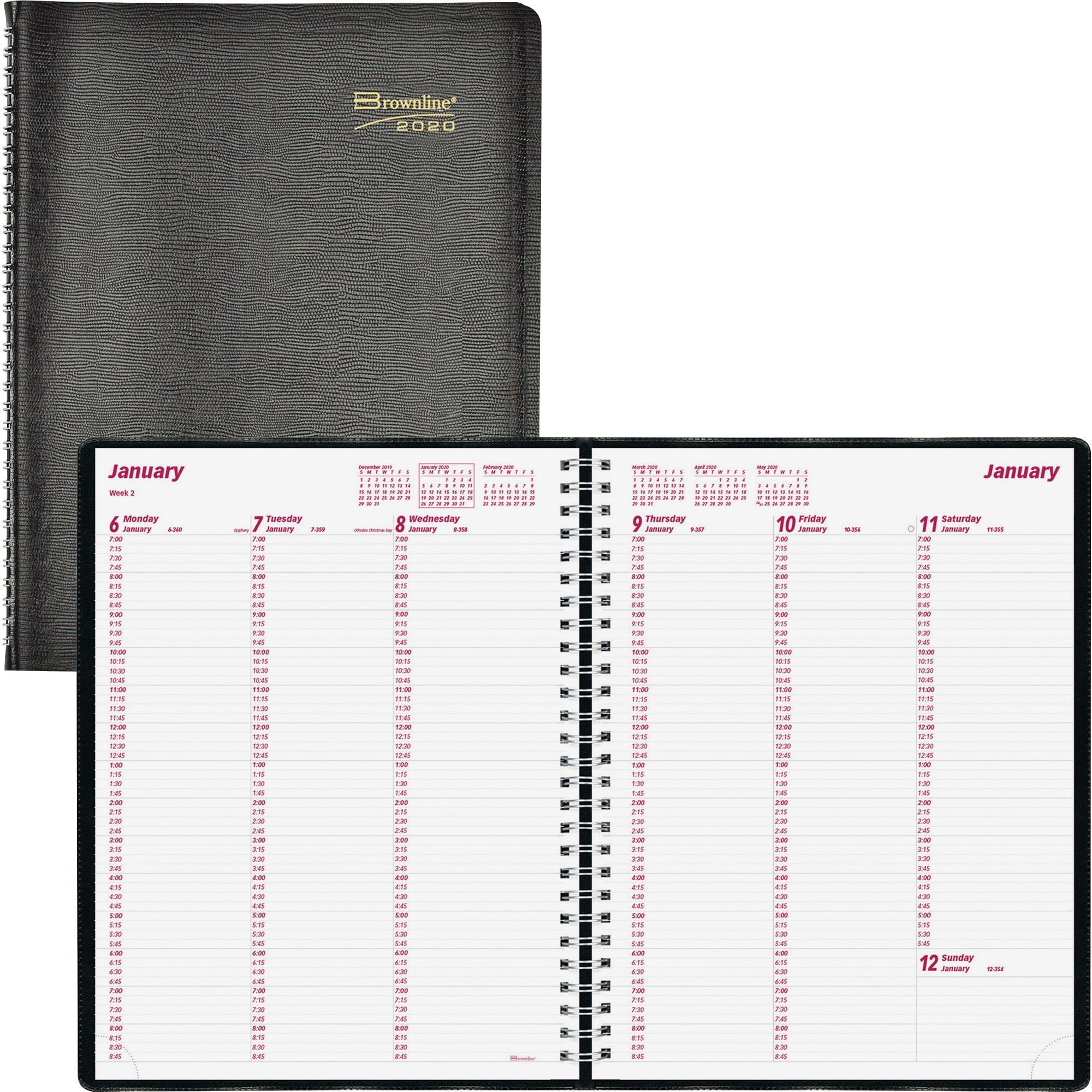 Brownline, REDCB950BLK, Soft Cover Twin-wire Weekly Planner, 1 Each