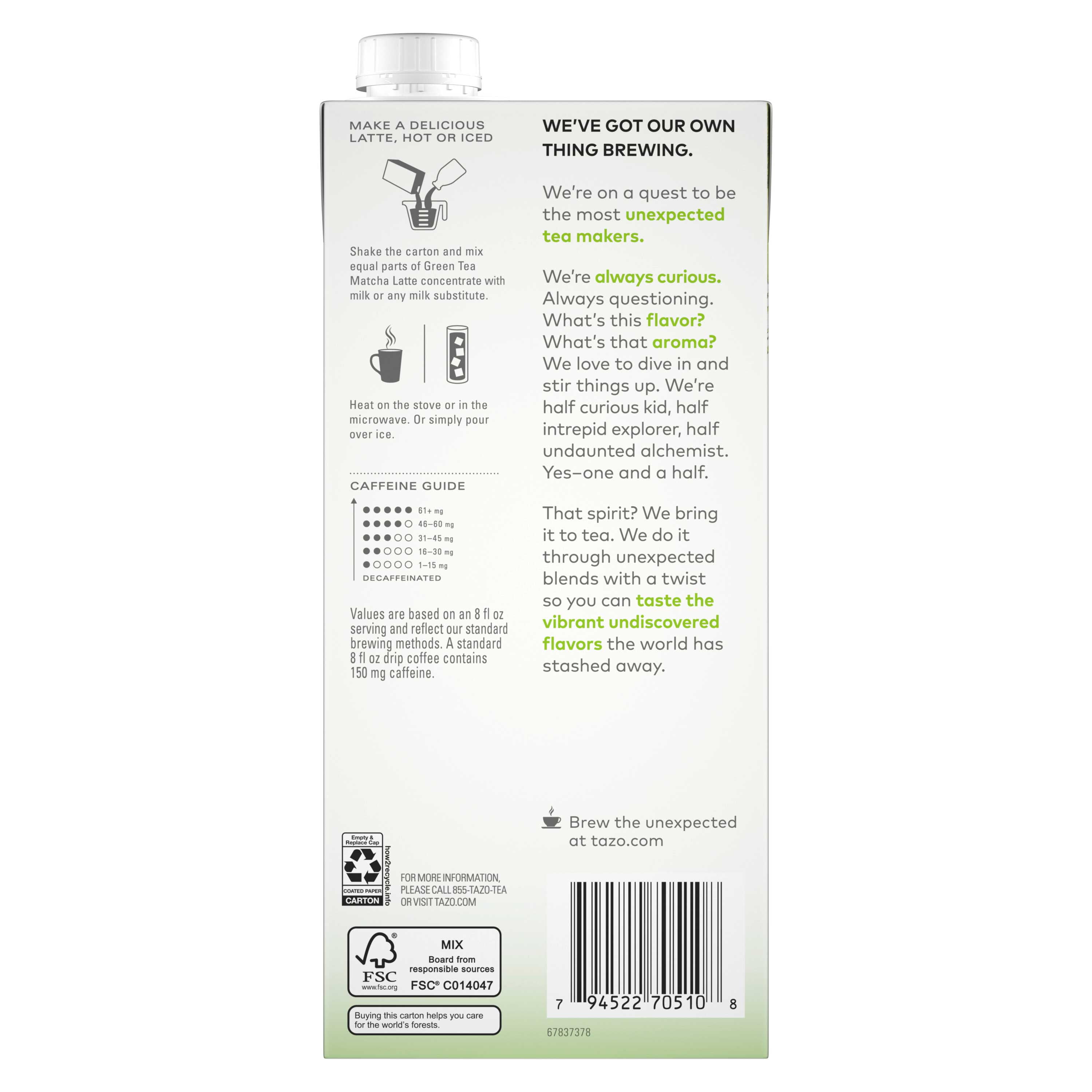 Tazo Green Tea Matcha Latte Concentrate, 32 Ounce -- 6 per case