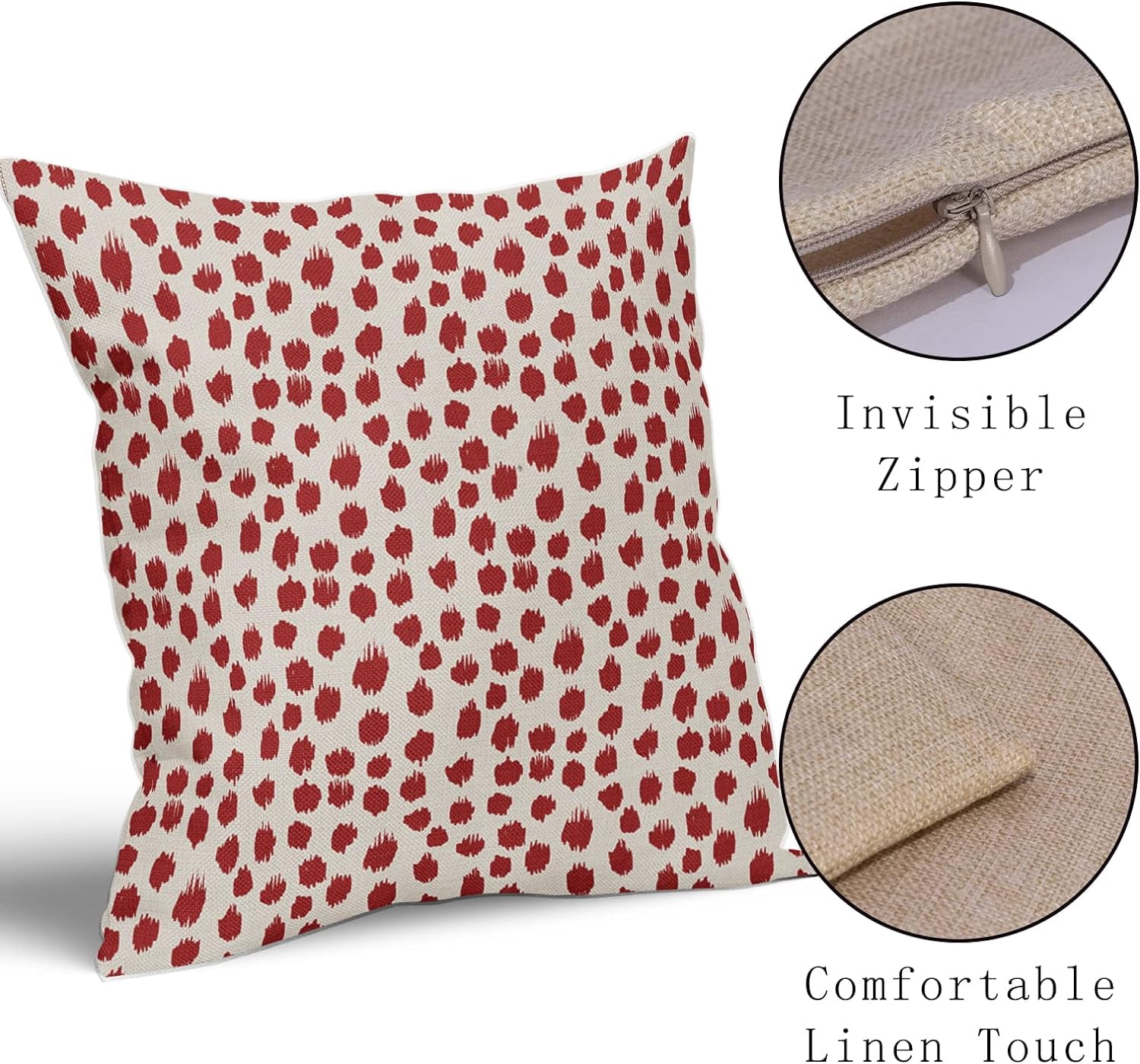 Red Cream Pillow Covers 20x20 Set of 2 Boho Design Polka Dot Throw Pillows Modern Brush Strokes Print Decorative Outdoor Pillowcase Square Cushion Cover Linen Pillow Case for Home Sofa Couch Bed