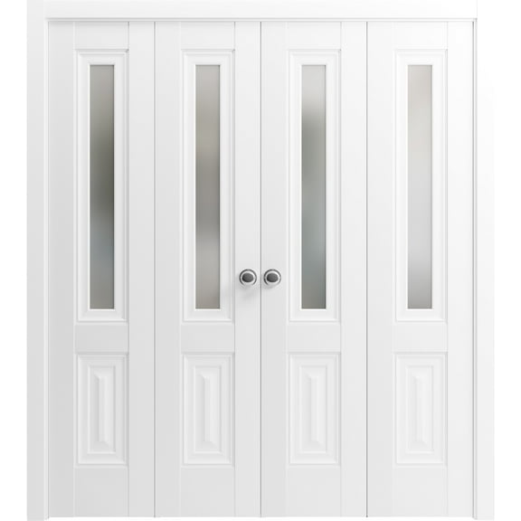 Sliding French Pocket Door 24 x 80 inches | Sete 6933 Nordic White with Frosted Glass | Kit Trims Rail Hardware | Solid Wood Interior Bedroom Sturdy Doors