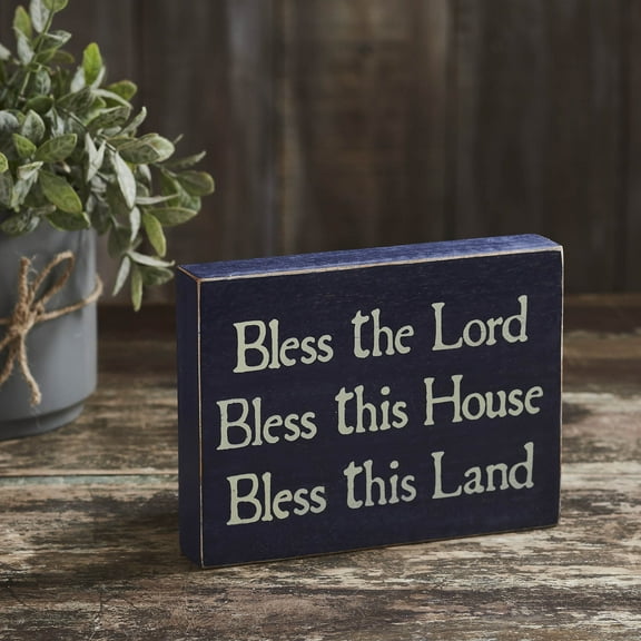 VHC Brands Bless The Lord Blue Wooden Sign 6x8x1.5, Independence Day Decor, Inspirational and Patriotic, Printed Tropical Wood Sign, Rectangle Shape, Americana, Faded Blue