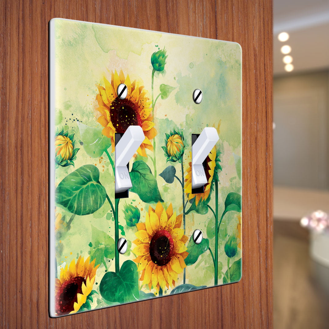 Light Cover Decoration Double Wall 2-Gang Device Receptacle Cup of Yellow Flowers Abstract Floral Painting 