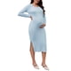 thumbnail image 2 of INSPIRE CHIC Vestido de Maternidad para Mujeres con Abertura de Manga Larga, Cuello Henley, Botones, Cuerpo Ajustado de Punto Acanalado para Sesión de Fotos de Embarazo L Azul, 2 of 6