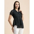 thumbnail image 2 of Moomaya Womens Flared Summer Top, Short Puff Sleeves Collared Tops Asymmetric Blouse, 2 of 9