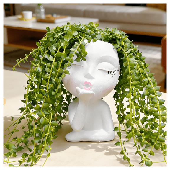 BPPEG Cute Plant Pots for Indoor Plants, Small Pots for Plants with Drainage Hole,Flower Pots for Indoor Plants, Resin Head Planter,Cute Succulent Planter,Outdoor Pots for Plants Garden Patio Decor
