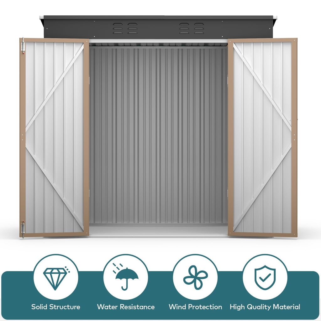 6' x 4' Outdoor Storage Shed with Lockable Doors, Aiho Metal Garden Shed, Sheds & Outdoor Storage for Backyard, Garden & Patio Organization - Light Brown