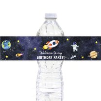 Koyal Wholesale Welcome To My Birthday Party Outer Space Birthday Waterproof Water Bottle Labels, Astronaut Theme