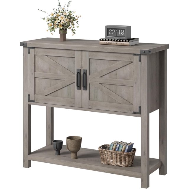 Farmhouse Entryway Table, Console Table with 2 Storage Cabinets, Coffee Bar Cabinet, Sofa Tables Buffet Sideboard for Kitchen, Hallway, Dining, Living Room