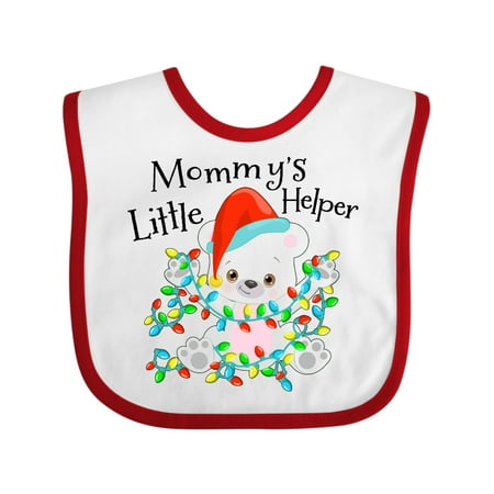 

Inktastic Mommy s Little Helper Cute Polar Bear with Christmas Lights Gift Baby Boy or Baby Girl Bib