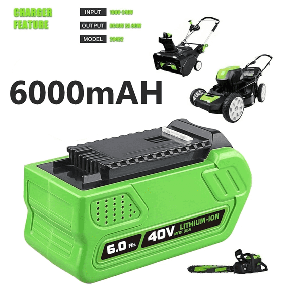 6.0Ah Li-ion Battery Replacement for Greenworks Battery 40V Tools 29462 29252 20202 Compatible with Greenworks 40V Battery for Power Tools