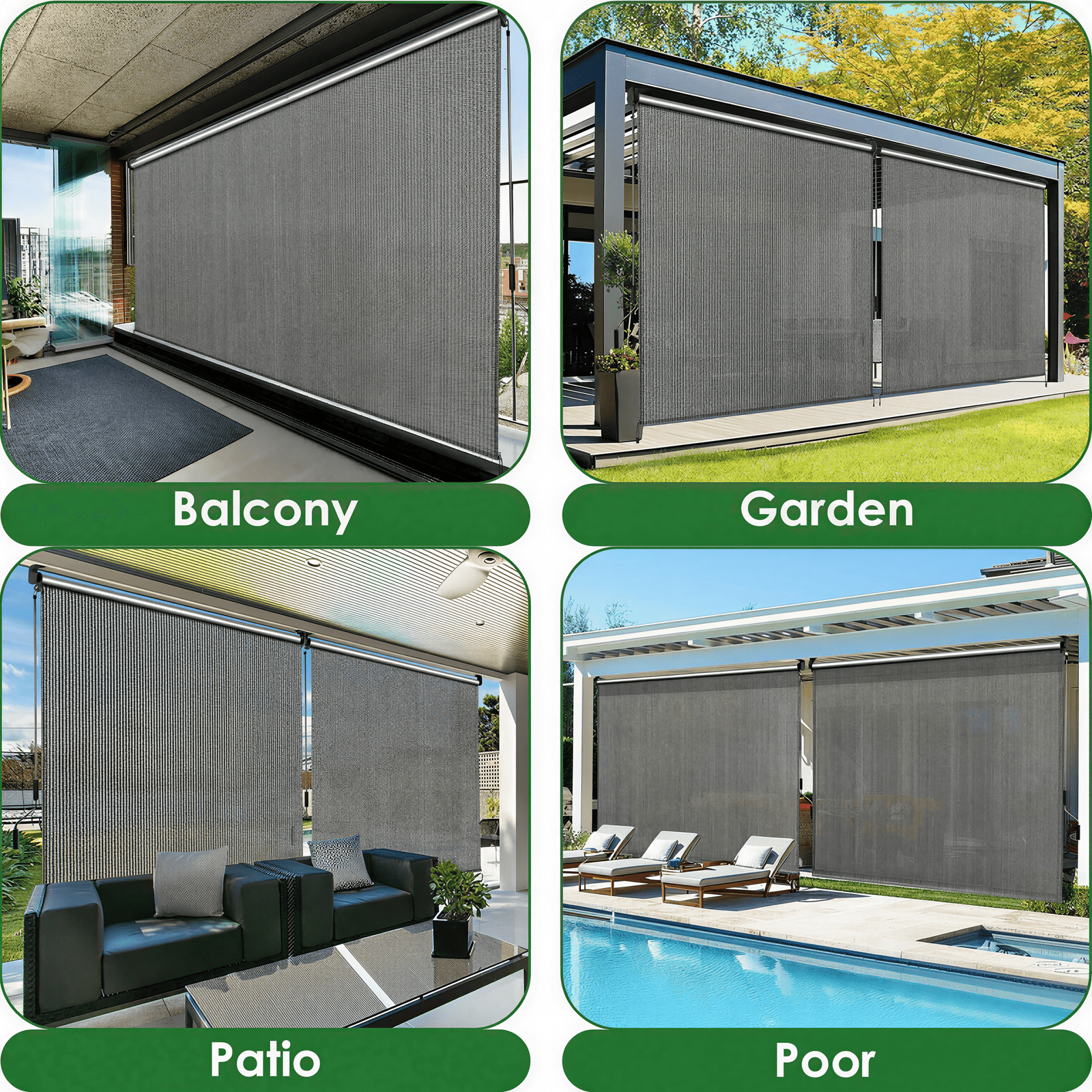 LIFERUN Outdoor Roller Sun Shade 8'W x 8'H, HDPE Shade Cloth & Aluminum Tube, Easy Install for Outdoor Pergola, Porch, and Garden (Gray)