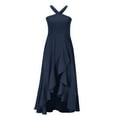 thumbnail image 4 of RYRJJ Halter Cocktail Dresses for Women Prom Formal Wedding Bridesmaid Dress Ruffled Maxi High Low Evening Party Dress(Navy,M), 4 of 7