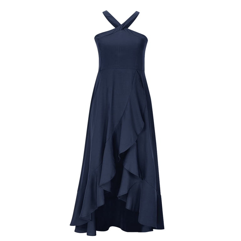slim fit dress slacks Long Bridesmaids Ruffle Halter Chiffon Dress