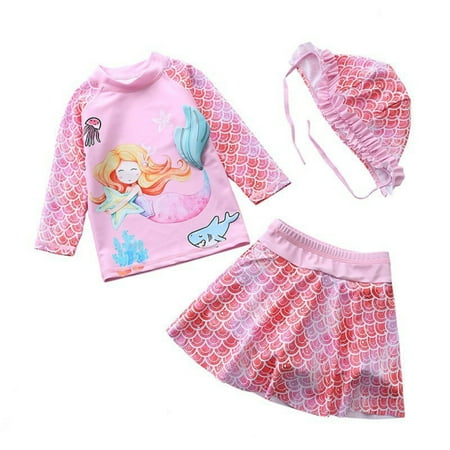 

SILVERCELL Toddler Girl Mermaid Swimsuit Long Sleeve Suit Three-Piece Swimsuit