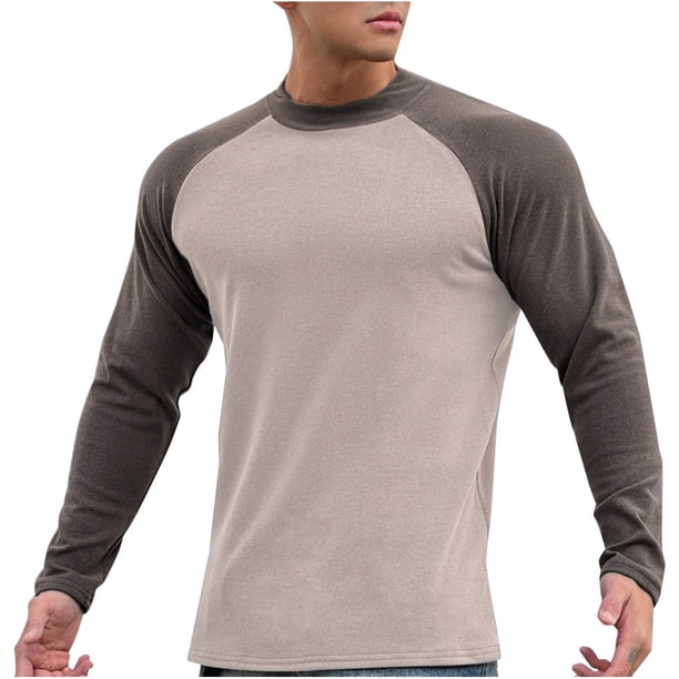 pstuiky camisa de manga larga para hombre, Suéter informal de moda para hombre, color liso, manga larga y cuello redondo. Tops de hombre xxl