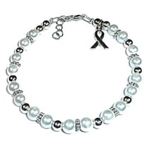 Lung Cancer Awareness Bracelet by Hidden Hollow Beads - 7 3/4 in. - Fits Most Adults - Lobster Clasp (White Pearl)