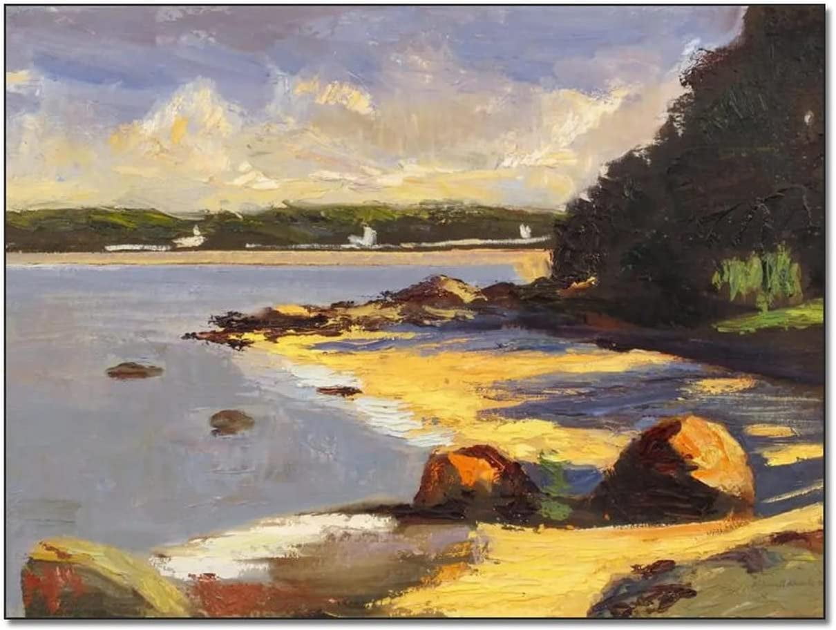 Posters Seascape Coastal Wall Art Rock Tree Landscape Painting Long Island, NY Canvas Print for