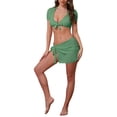 thumbnail image 2 of Conjuntos de bikini de tirantes con nudo para mujer INSPIRE CHIC de 4 piezas, conjunto de cubierta de manga corta, parte inferior triangular, trajes de baño en verde medio, 2 of 5