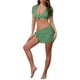 thumbnail image 2 of Conjunto de bikini de 4 piezas para mujer Inspire Chic con nudo en el cuello, parte superior de manga corta y parte inferior triangular, trajes de baño en verde pequeño, 2 of 5