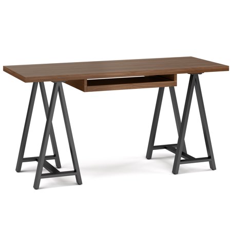 UPC: 0840469095663 | Simpli Home Sawhorse Industrial 60 inch Wide SOLID WALNUT WOOD and Metal Desk