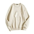 thumbnail image 4 of UJNDER Women's Solid Color Crewneck Sweatshirt Long Sleeve Casual Pullover Fall Winter Loose Sweatshirts for Women Beige S, 4 of 7