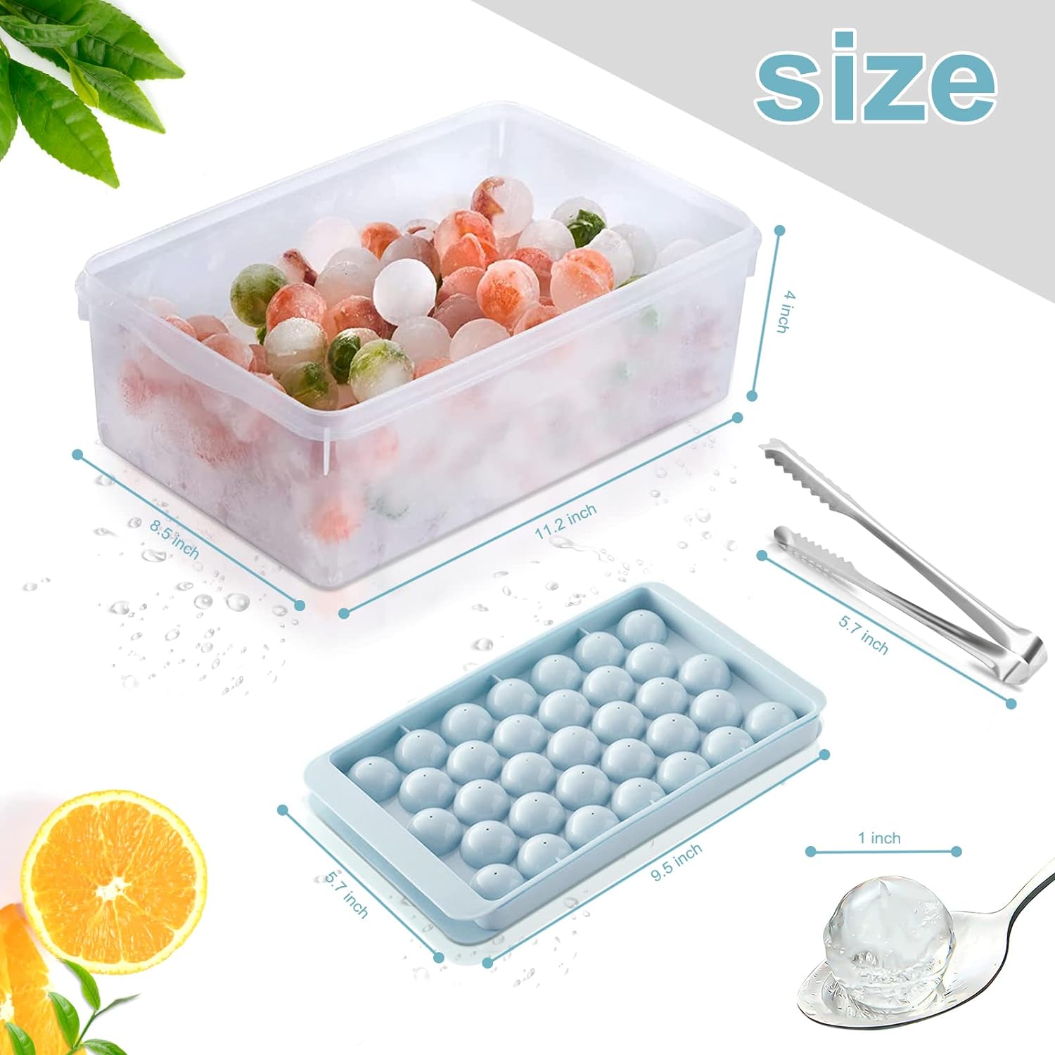 Ice Cube Tray with Lid and Bin 99 Circle Ice Cube Molds with Scoop Round Ice Trays for Freezer and Easy Release Ice Box Container for Whiskey Beer (3 Blue Tray, 1 Scoop & Tong)