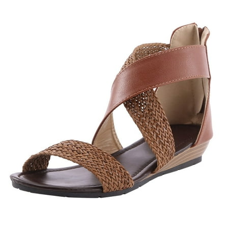 

Awaswae Womens Sandals Women Weave Wedge Heel Shoes Zipper Sandals Casual Beach Sandals Roman Shoes