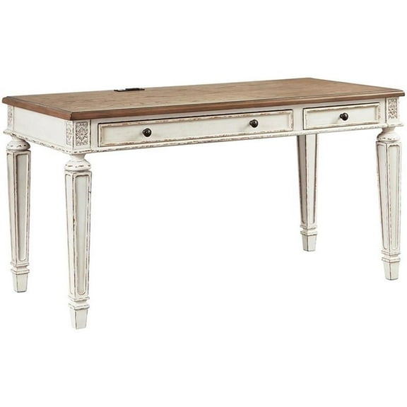 Bowery Hill Traditional Engineered Wood Computer Desk with USB Ports in White
