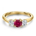 thumbnail image 3 of Gem Stone King 18K Yellow Gold Plated Silver Red Created Ruby and Lab Grown Diamond Engagement Ring for Women | 1.14 Cttw | Round 5MM | Gemstone July Birthstone | Size 6, 3 of 6